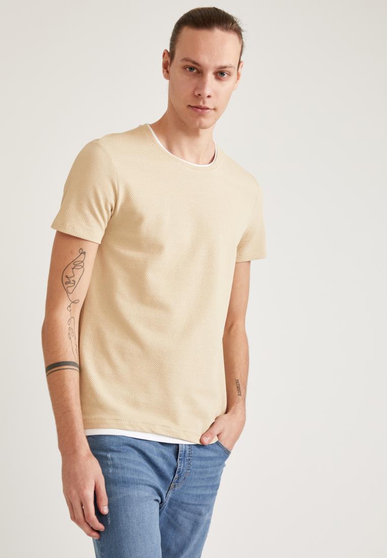 DeFacto Spring Man Tops Tees Basic Slim Fit Body Knitted Aesthetics Season-M4819AZ21SP: White Color / M