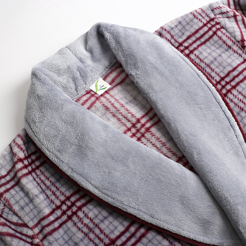 Plaid Robes pour hommes Super doux flanelle corail polaire longue Robe de bain hommes Kimono peignoir mâle Robe de chambre Robes