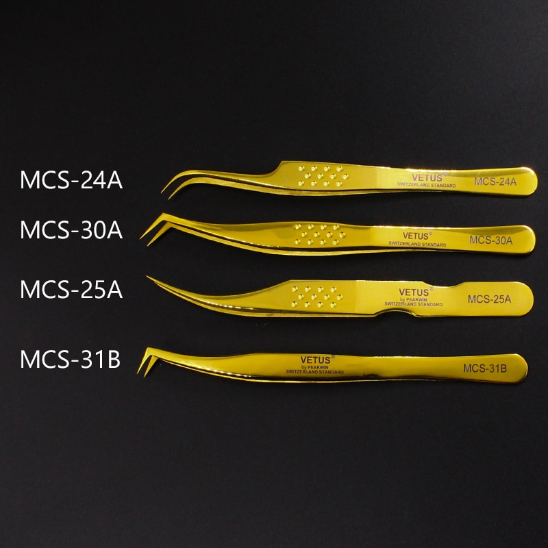Vetus MCS Serie Gouden kleur Premium Beauty Make Pincet voor Bouwen 3D 6D Wimper Ultra Fijne Hoge Precisie roestvrij staal