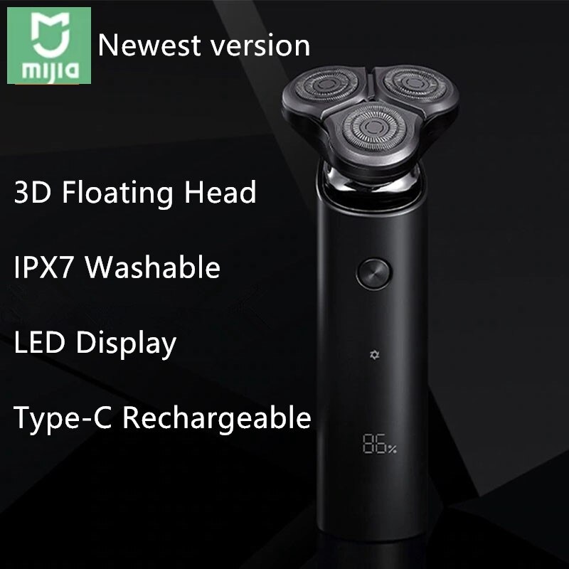 Xiaomi mijia, barbeador elétrico original, barbeador s500, 3 cabeças, máquina de barbear a seco ou úmido, aparador de barba, lâmina lavável, visor led limpo