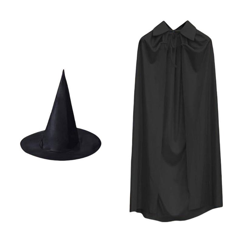 39BB Capa Bruxa Chapéu Bruxa Fantasia Bruxa Halloween, Fantasia Capa Bruxa Halloween: Bege