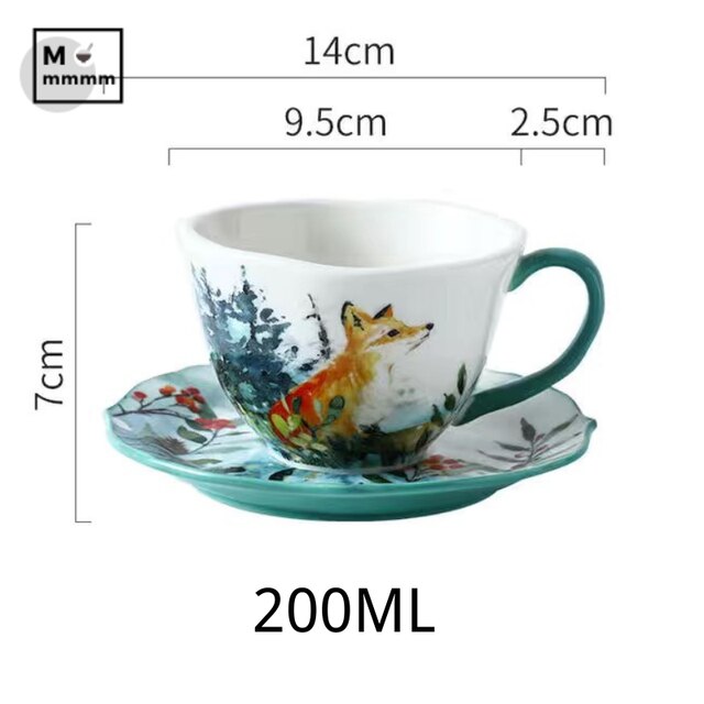 Keramik Becher Mit Untertassen Set Bts Tasse Original Frühstück Tassen Espresso Tasse Wald Tiere Tassen Kaffee Tassen Set Mit Dessert platte: C-200ML
