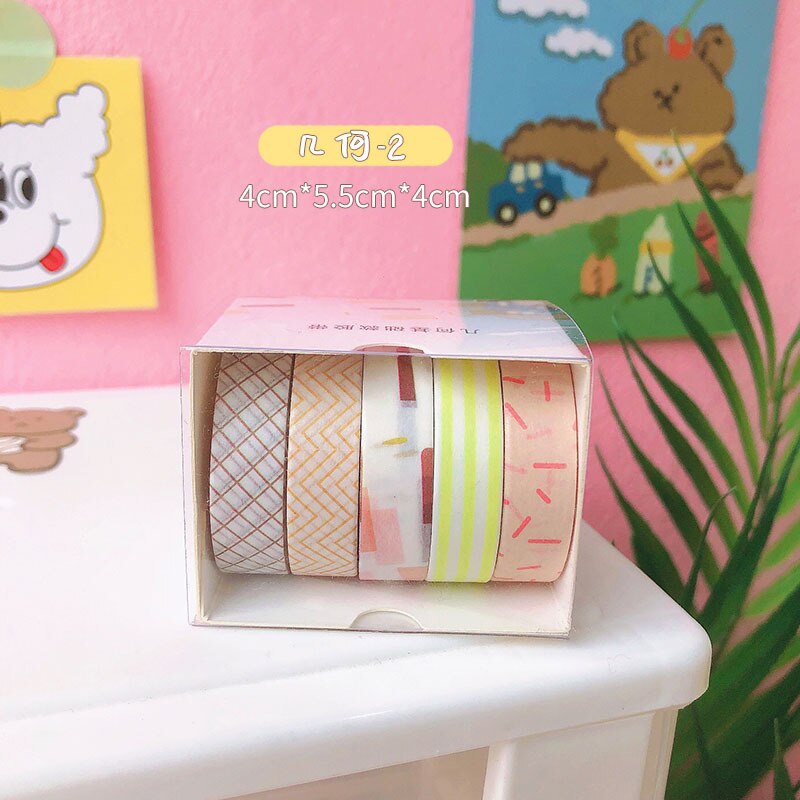 Ensemble de Scotch Washi Décoratif de Scrapbooking, Ruban Adhésif Solide, Mignon, Bande, Fournitures de Papeterie Scolaire, 5 Rouleaux/Boîte: F