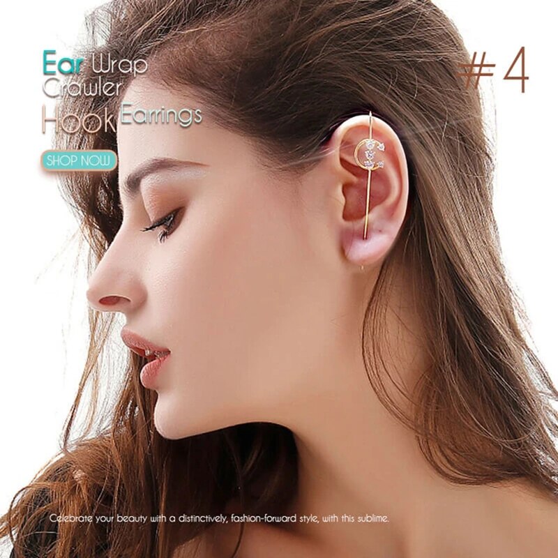 1/2/5pcs Ear Wrap Crawler Hook Earrings Women Alloy Rhinestone High Polished Earrings XR