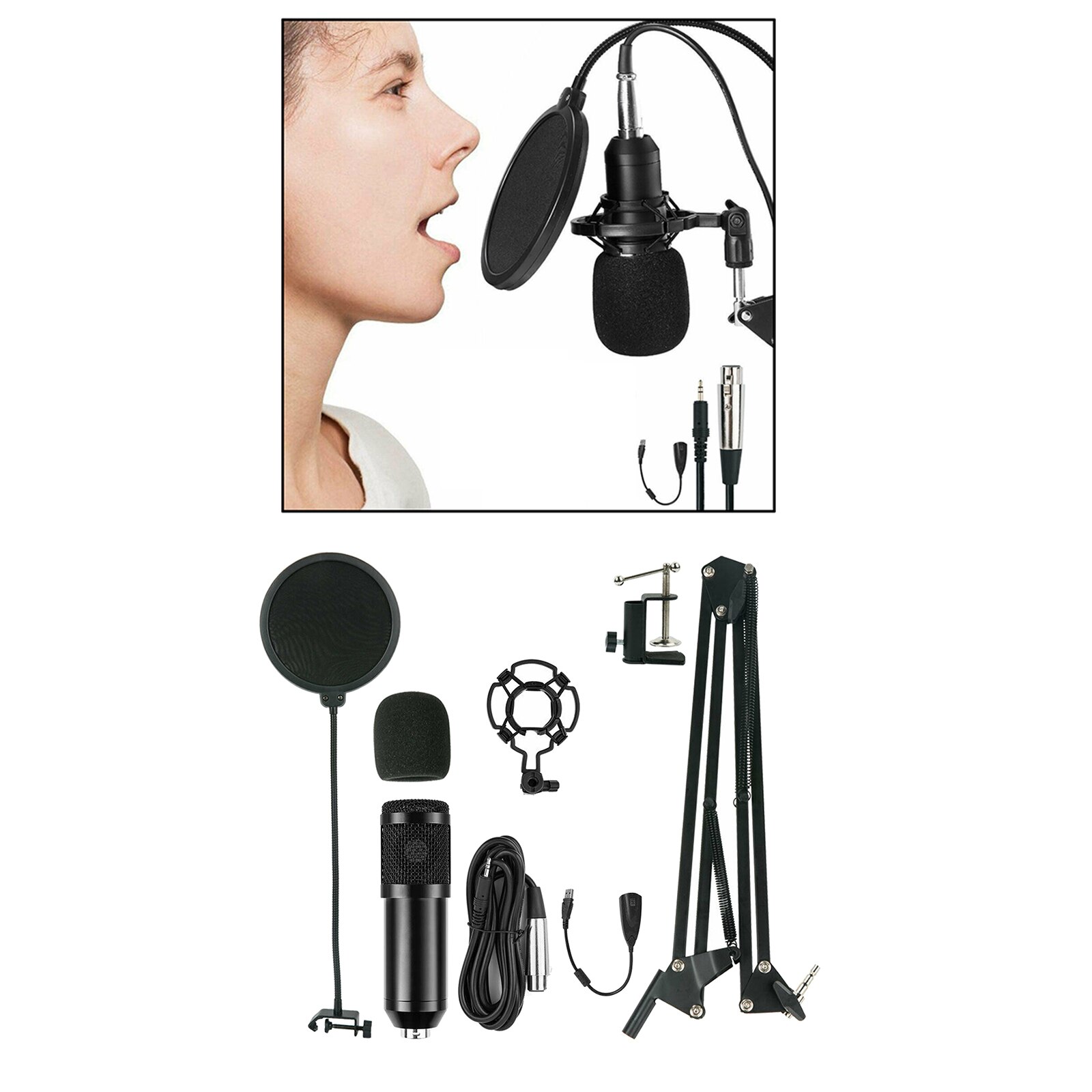 Broadcasting Studio Recording Condenser Microphone Kit PC Cardioid Mic with Arm