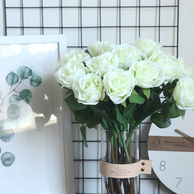 Enkele Witte Roos Kunstbloemen Rose Simulatie Flanel Bloemen Boeket Home Party Bruiloft Decoratie