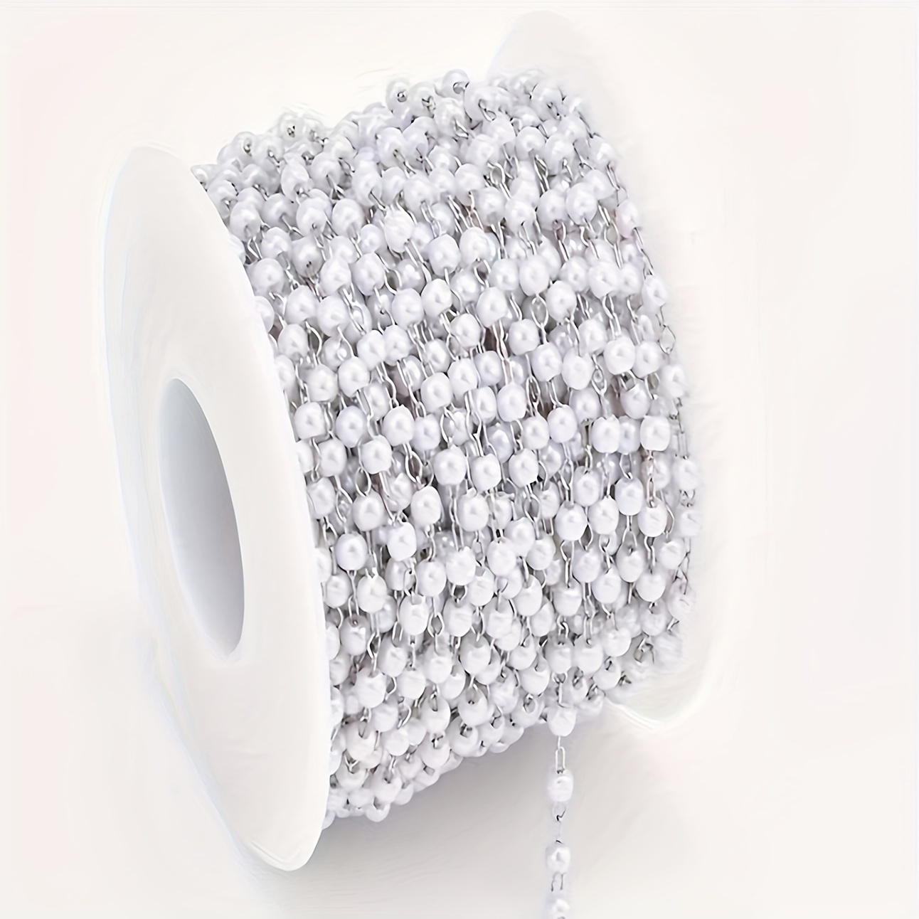 4Mm 39.37 Inch Diy Kunstmatige Parel Verkoperde Ketting, Handgemaakte Parel Ketting, Antieke Stijl Haarclip Kwastje Grenen Ketting: WIT