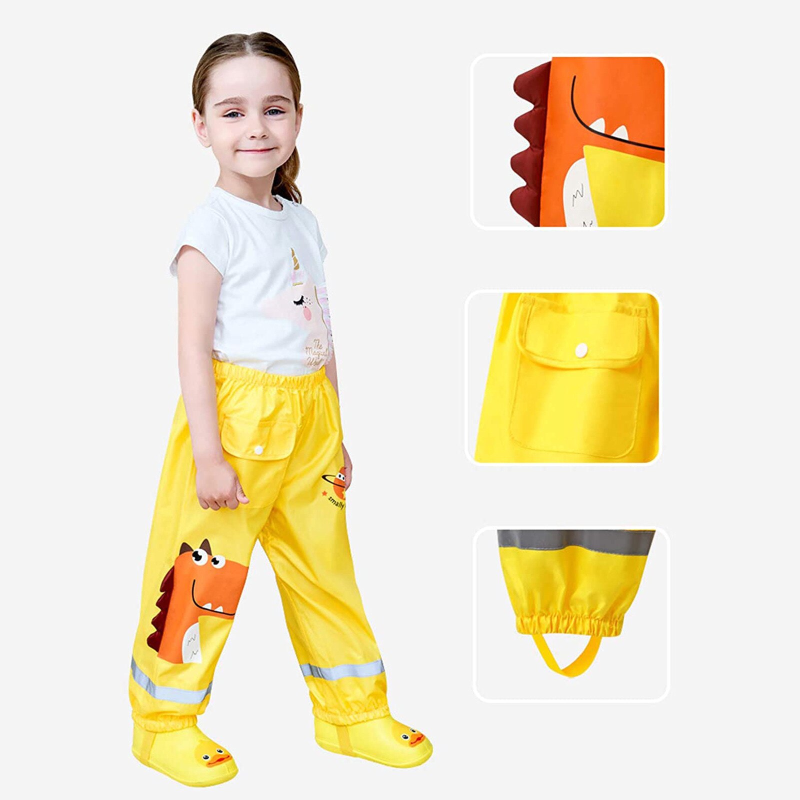 Children Toddler Harem Pants Boys Girls Mud Proof Rain Elastic Waist Trousers Kids Cartoon Rainwear Waterproof Overalls