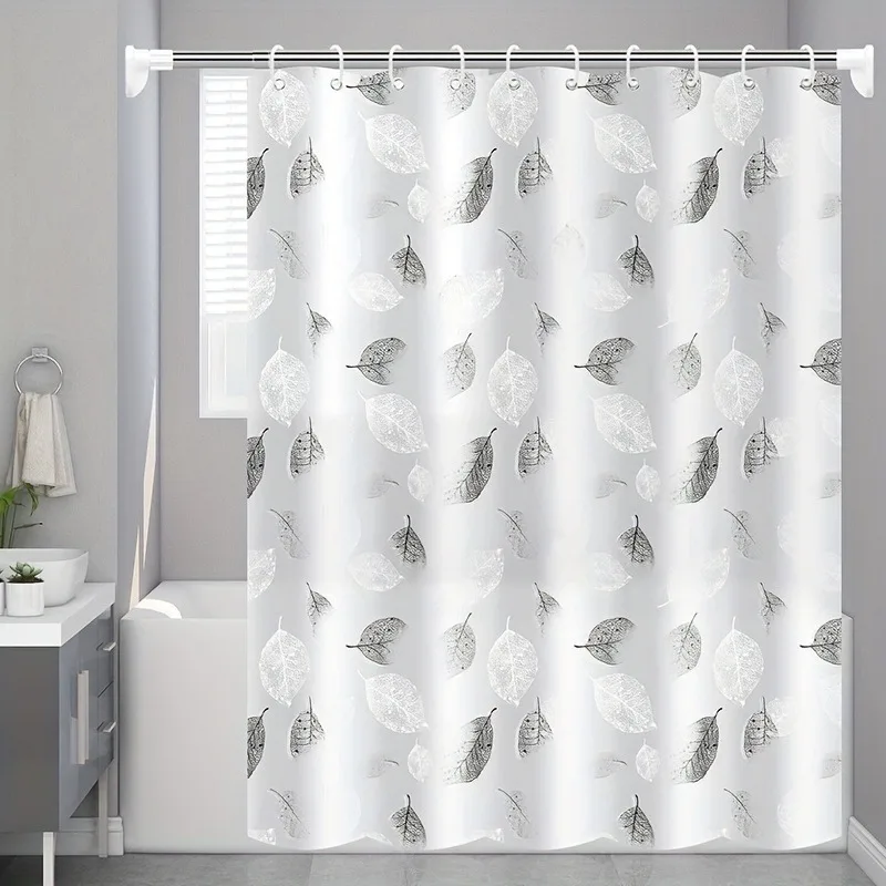 180X180CM Waterproof PEVA Shower Curtain Leaf Pattern Bath Curtain with Hooks Home Bathroom Decor