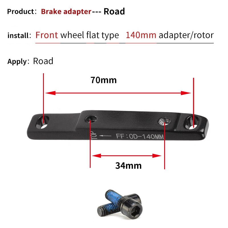NUTT – adaptateur de frein à disque 140/160/180/203mm, pour montage sur Rotor PM, vis de conversion avant/arrière en alliage pour vtt et vélo: Flat Front 140mm