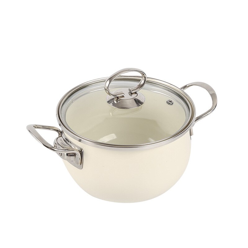 Japanese style enamel double ear stew pot household non stick pot induction cooker general purpose pots for cooking cookware: 22cm