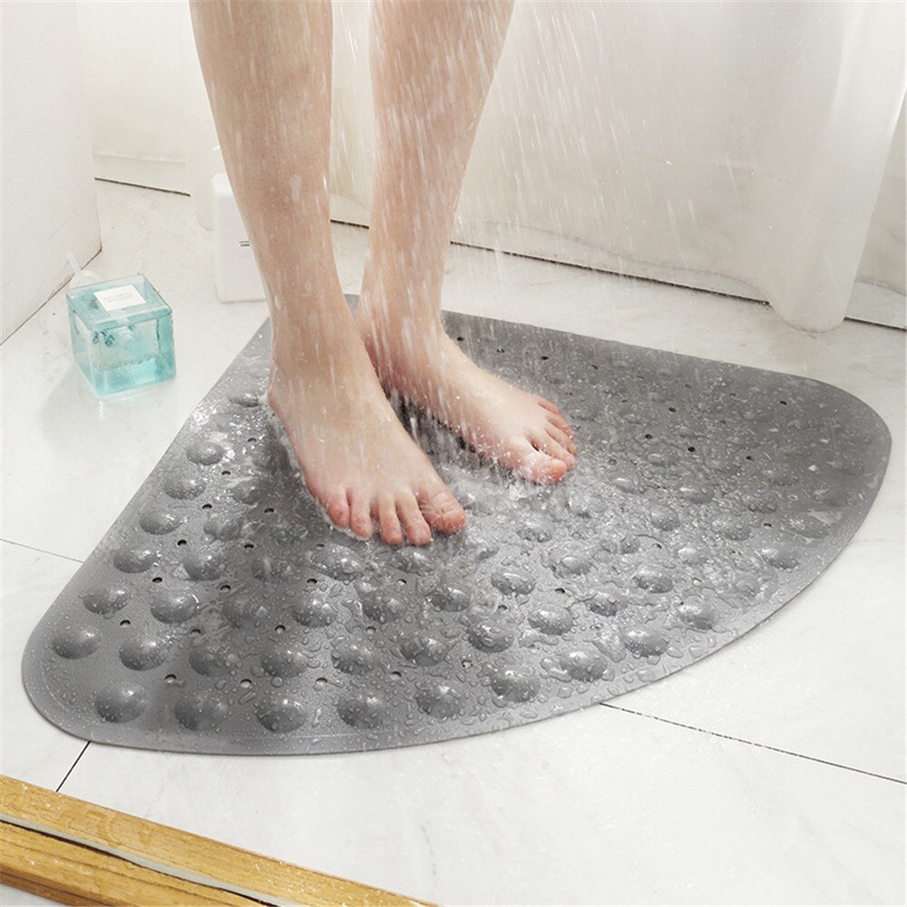 Bathroom Corner Shower Mat Sector Bath Mat Anti Slip No Smell Triangle Stand Up Bathmats Machine Washable Suction Cup Drain Hole