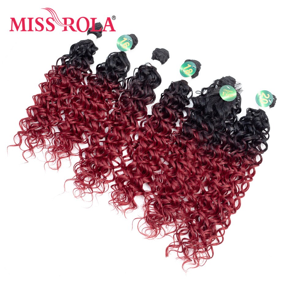 Miss Rola Synthetisch Krullend Haar Extensions Ombre Gekleurde Haar Weven Bundels 16-20 inch 6 stks/pak 200g T1B/27 Met Gratis Sluiting