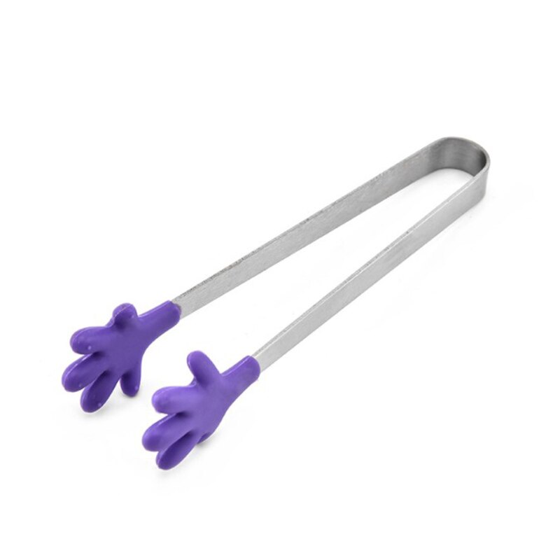 1pc pequeño palma de silicona de cocina de acero inoxidable cocina hielo pinza de alimento barbacoa ensalada mano Clip comida hielo azúcar pinza para barbacoa herramientas: Púrpura