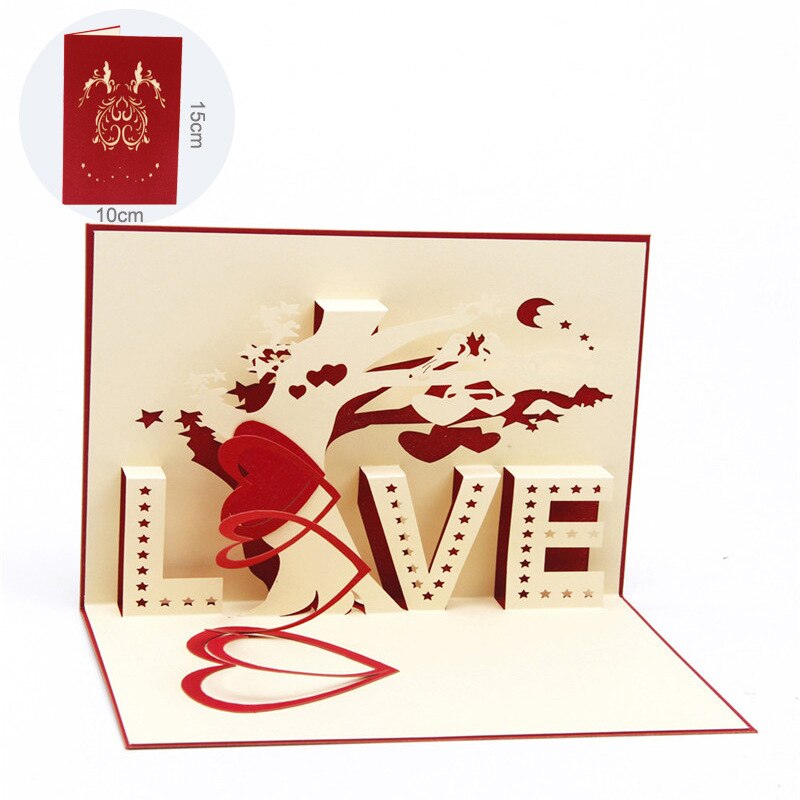 3D Wenskaarten Dank Je Kaart Handgemaakte Pop Up Hart Vorm Papier Gesneden Valentines Moederdag Christmas Card: 10