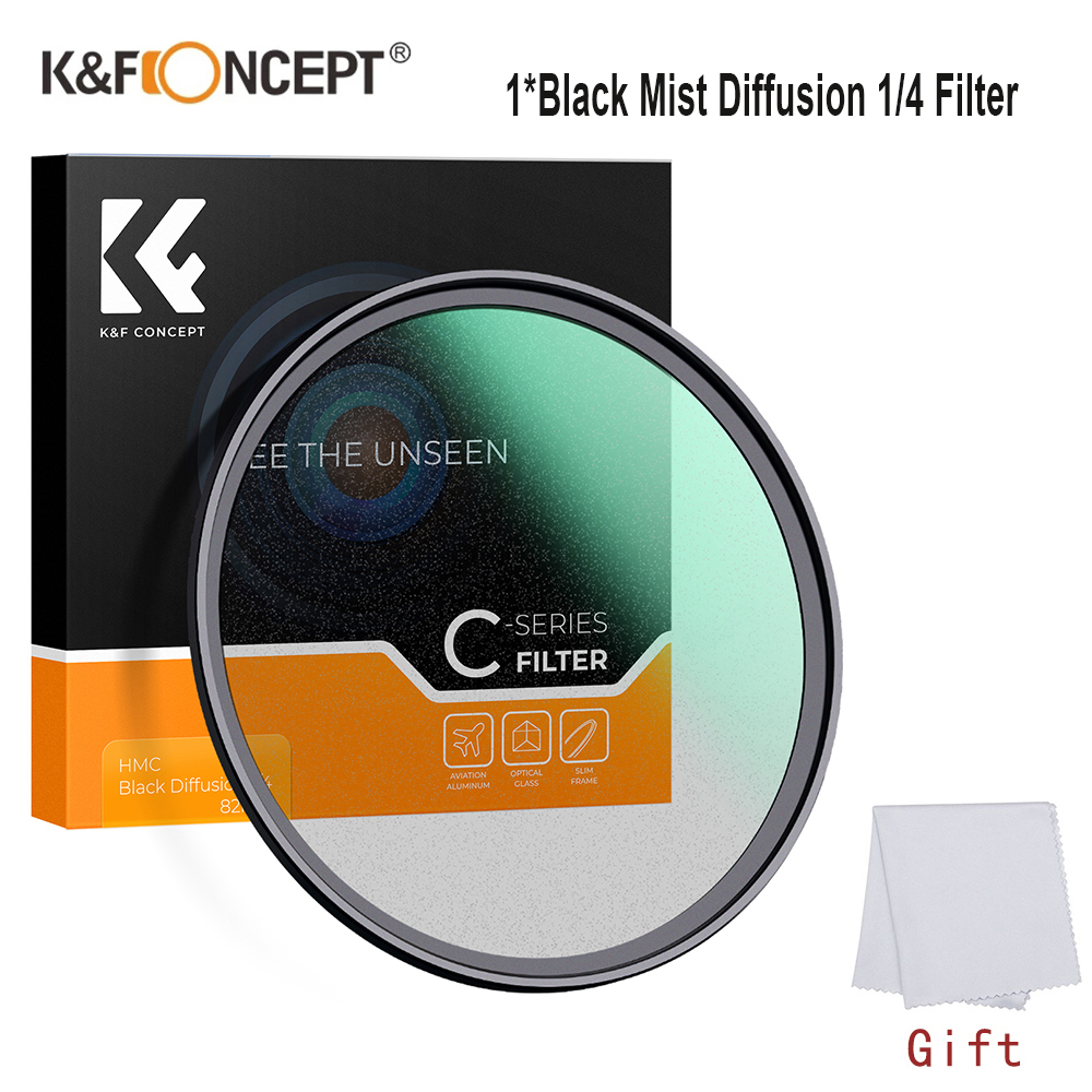K&F CONCEPT C-Series Filtro de difusión de Niebla Negra 1 / 4 ,49mm 52mm 55mm 58mm 62mm 67mm 72mm 77mm 82mm, efectos de cine de ensueño de niebla para video / vlog / fotografía de retratos