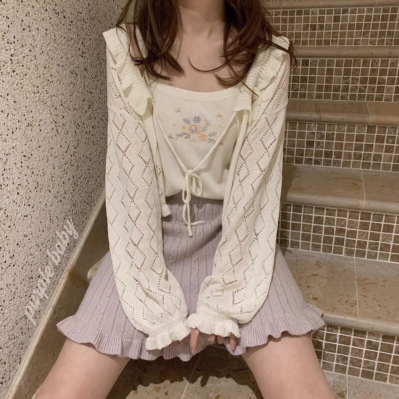 Chaquetas básicas de punto para mujer, prendas de vestir a prueba de sol, dulces, Retro, con cordones, estilo japonés, holgadas, que combinan con todo, de manga larga para estudiantes