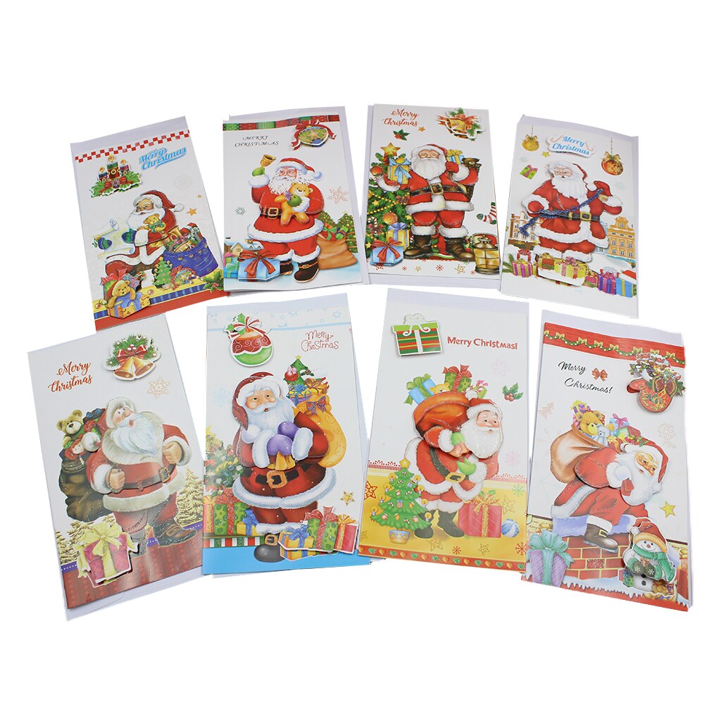 8 st / set god jul gratulationskort bulk box set xmas card kuvert