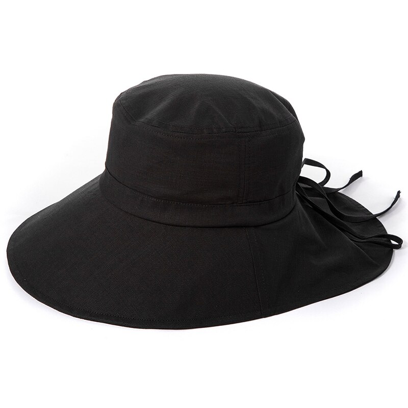 Fancet zomer lente strand dames zonnehoed femme opvouwbare uv-pet katoenen kinkoord brede rand ademend opvouwbaar voor dames 1005: Zwart