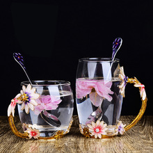 Luksus 3d blomster emalje duftende te kop kaffe vinglas udsøgt festival kasse europæisk stil romantik vasos de cristal