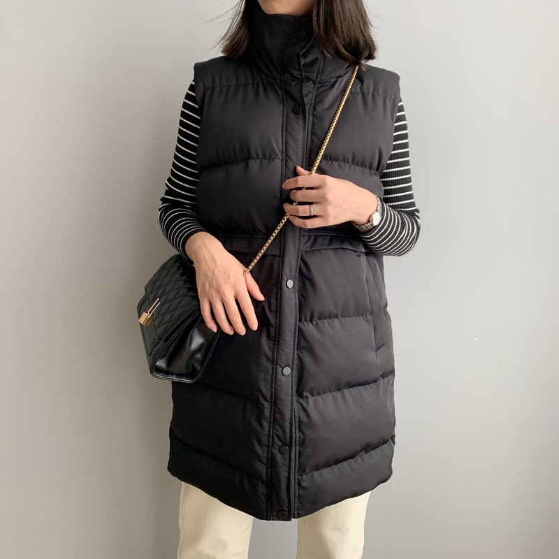 Gilet Long Chic en coton pour femmes, manteau, montant, , Gilet femme, hiver dessus