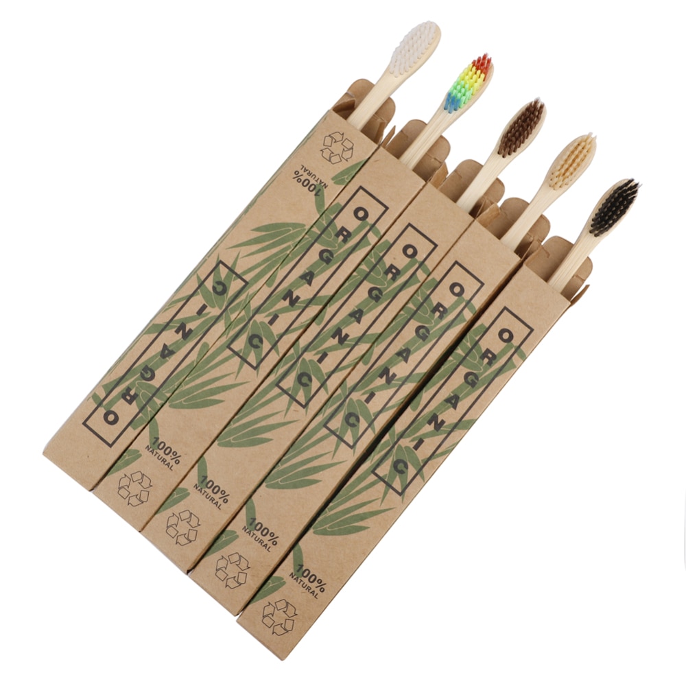 10 stk/sæt naturlig, ren bambus tandbørste blødt trækul firkantet træskaft tandbørster tandplejeværktøj