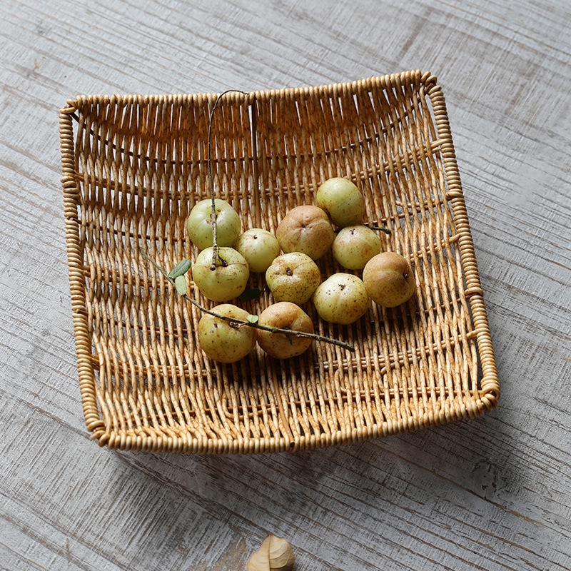 Rattan frugtbrød snacks opbevaringsbakke kaffebar opbevaringskurv nordisk desktop kosmetik diverse organizer køkken opbevaringskasser