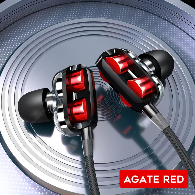 3,5mm Kopfhörer verdrahtet Headset Quad Ader Bass Dual Dynamische Kopfhörer Spiel Karaoke Kopfhörer in Ohr Mit Mic Draht Kontrolle ohrstöpsel: F