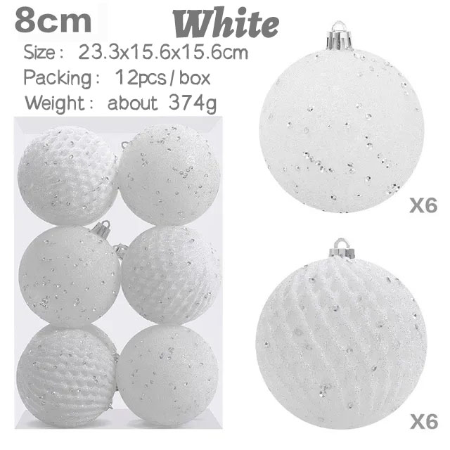 8cm/12pz impostato di palline di natale dipinte con paillettes luccichio oro argento decorazioni pendenti in plastica per la casa ornamento dell'albero di natale: Luce Verde