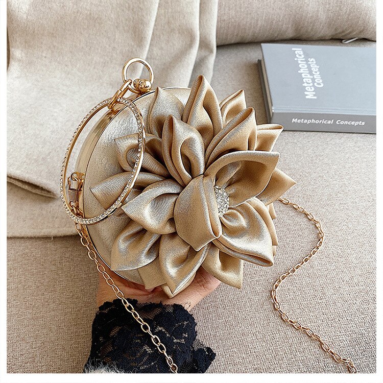 Luxy Moon pochette femme fleur ronde sac de soirée sac à main de luxe sac à main de fête de mariage Vintage sac à bandoulière ZD1474: Champagne