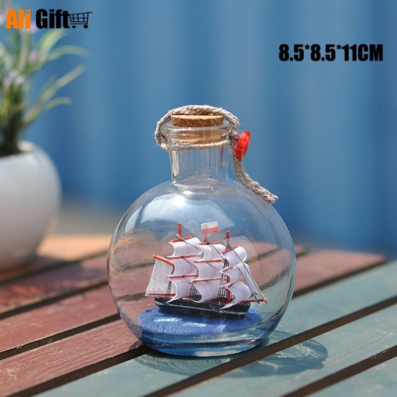 Home Decor Mini Sailing Pirate Boat Ship Small Wood Cork Glass Drift Charm Wishing Bottle Vial Valentine's Day