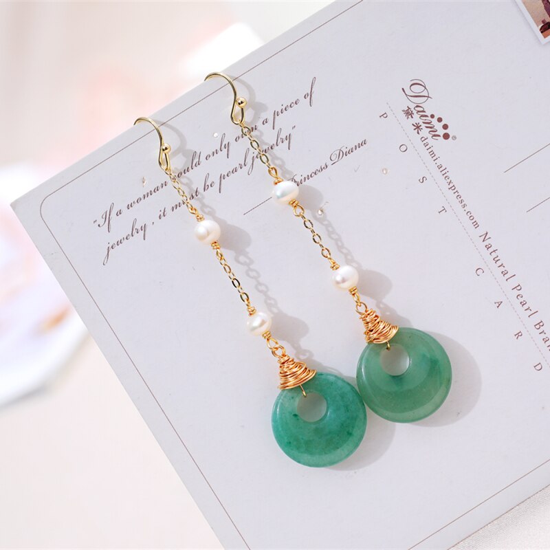 DAIMI 5-6mm Pearl Earrings Green Emerald Pearl Earrings For Women: Default Title