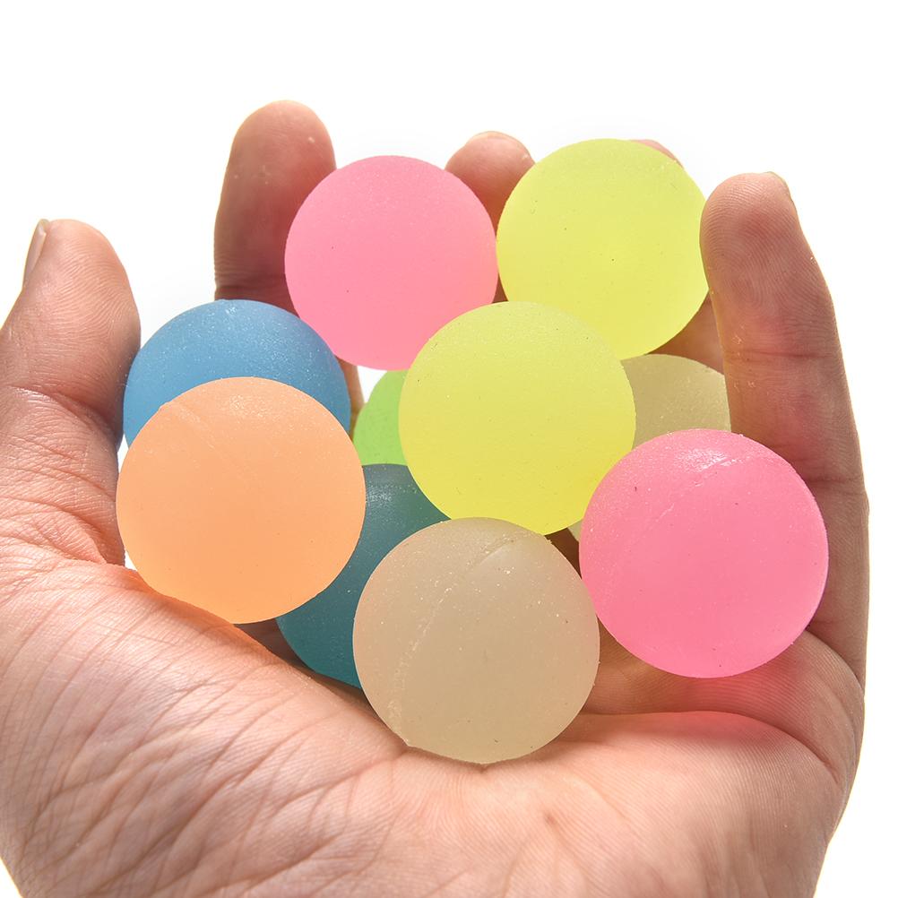 10Pcs 32MM Toy Balls Multi-color Luminous High Bounce Ball Glow in the Dark Noctilucent Ball Color Random