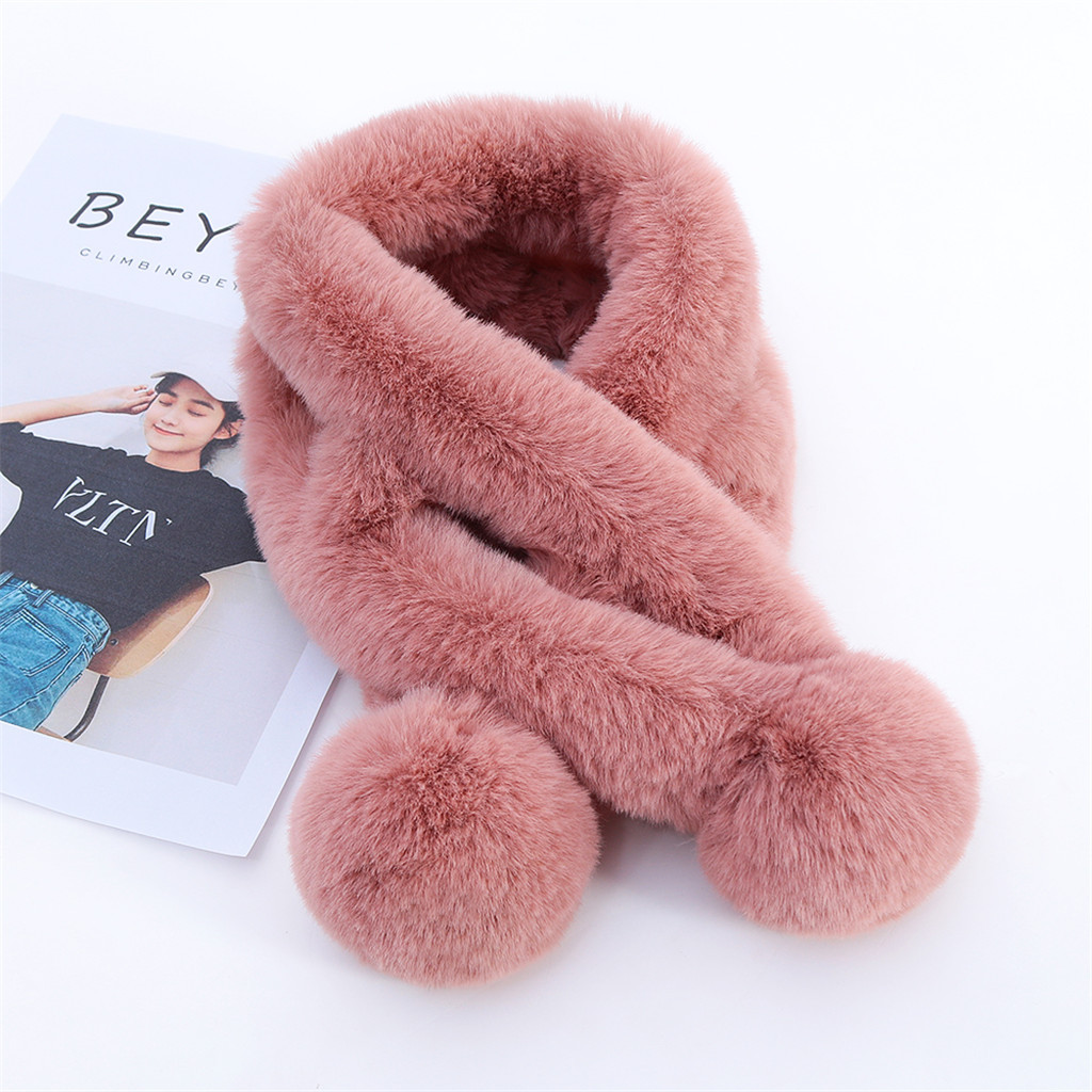 Enfants hiver écharpe pompon bébé écharpe garçons filles cou écharpes à tricoter avec fourrure boule foulard echarpe foulard A20: Rose Rouge