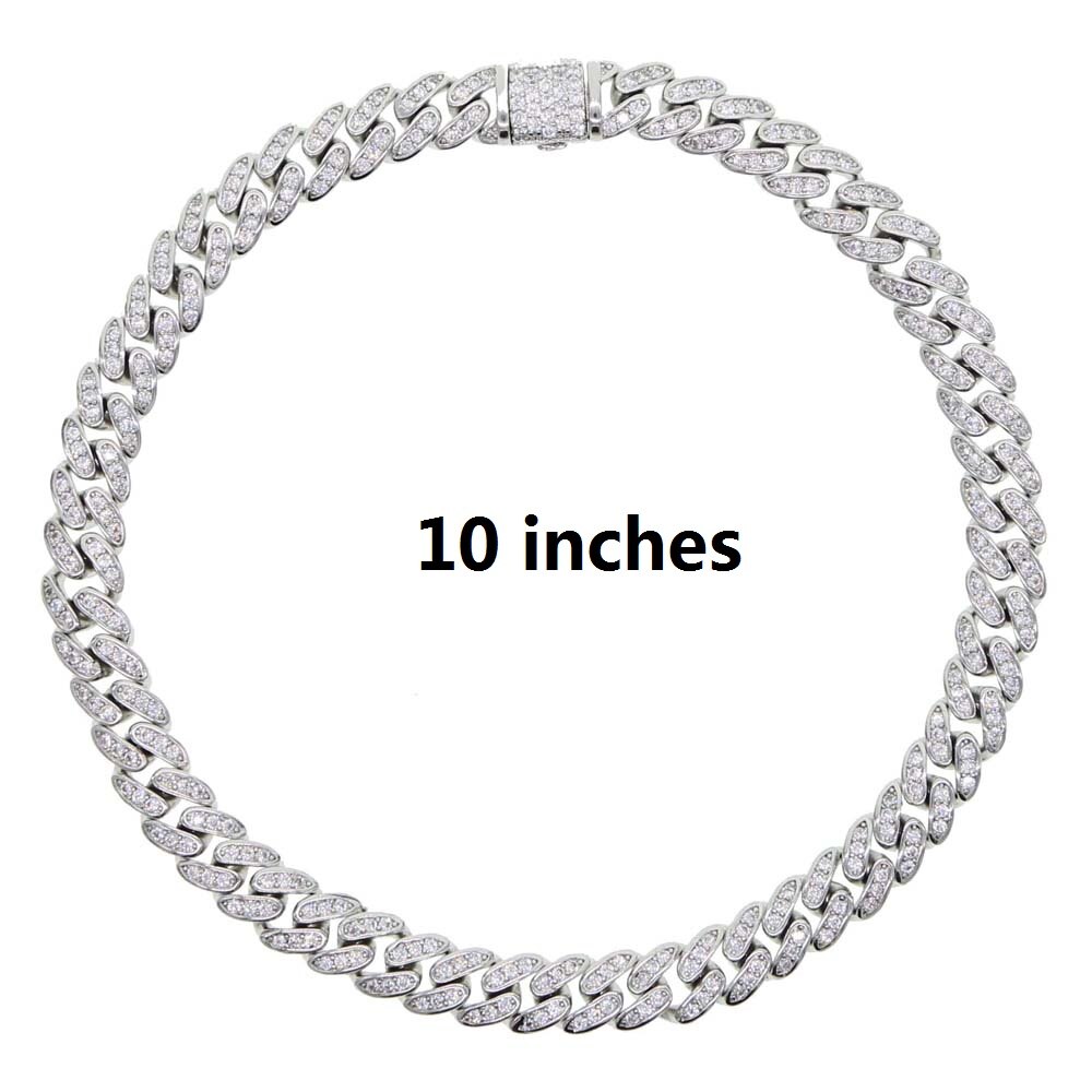 6.5mm width iced out bling cubic zirconia Cuban Chain anklet for women girls hiphop summer beach thin foot chain anklet 9" 10": silver 25cm