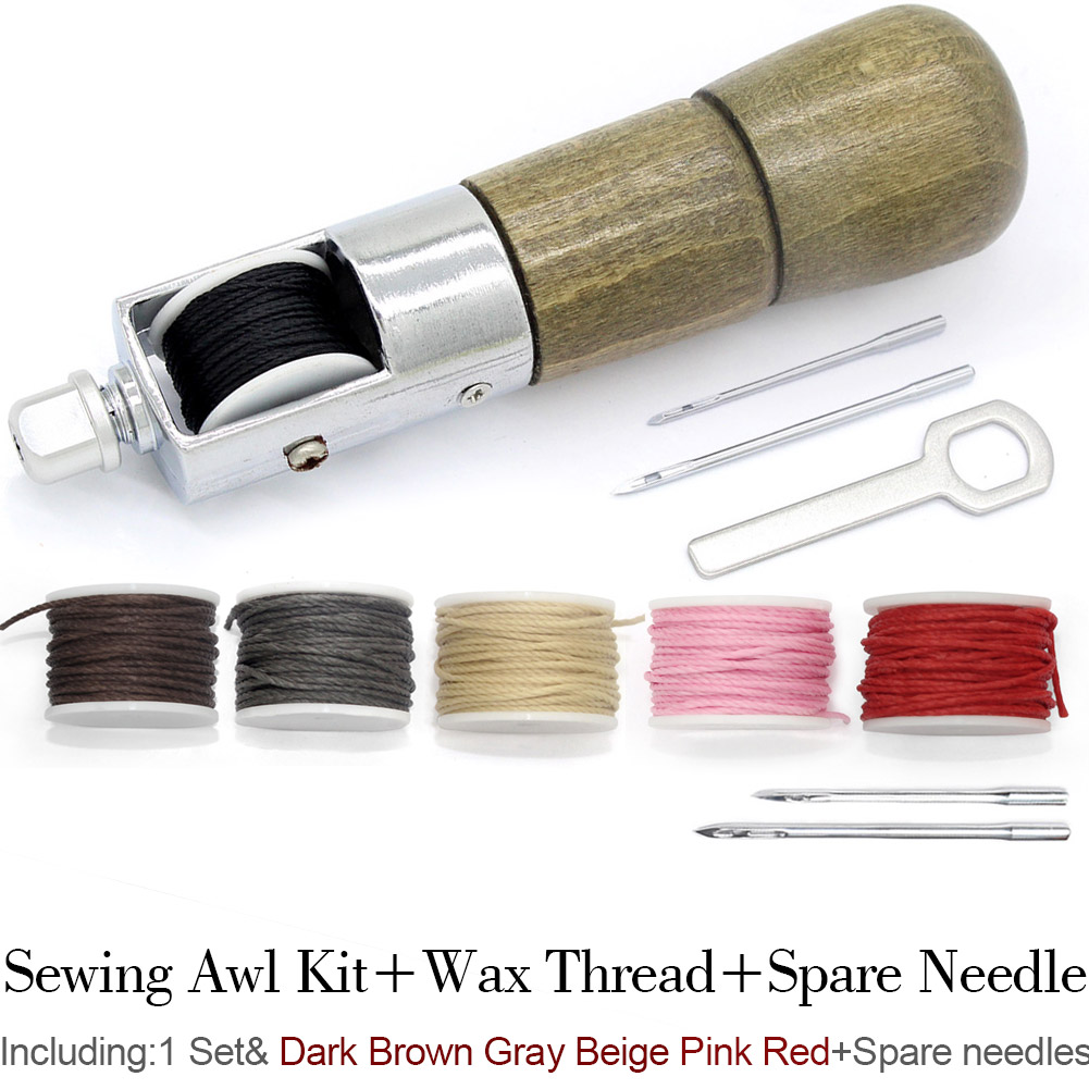 Leathercraft Sewing Stitching Awl Needle Tool Kit Handwork DIY Leather Shoe Repair Purses Wallets Clothes Craft Supplies Thread: PG08Y4