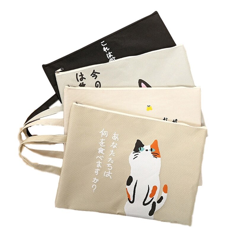 Cute A4 Document Bag Cat Folder Bag Cute Kawaii Large Capacity Oxford Cloth Documents Folder For Students
