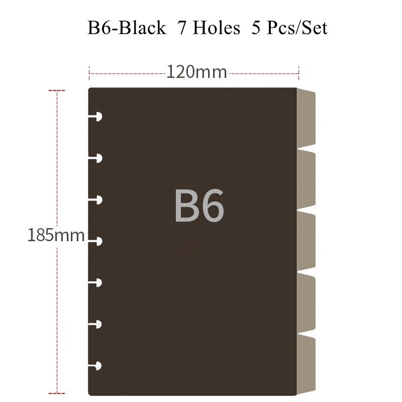 Separadores de índice coloridos de agujeros de seta A4/A5/B6, divisores de revistas, accesorios para cuadernos: B6-Black