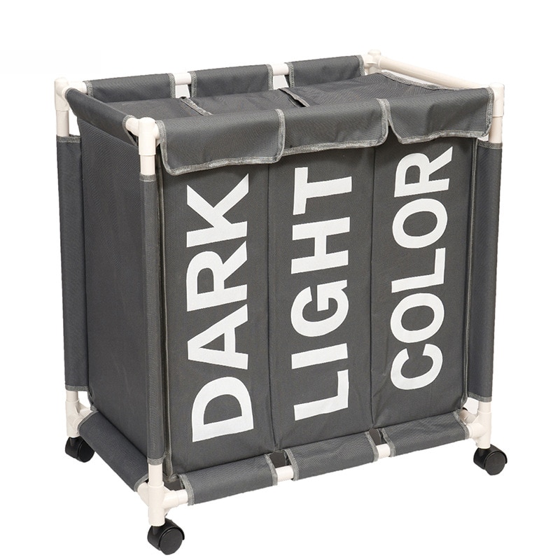 Large Capacity Rolling Laundry Basket Organizer 3 Grid Laundry Hamper Bin Waterproof Laundry Bags for Dirty Clothes Storage Box: Default Title