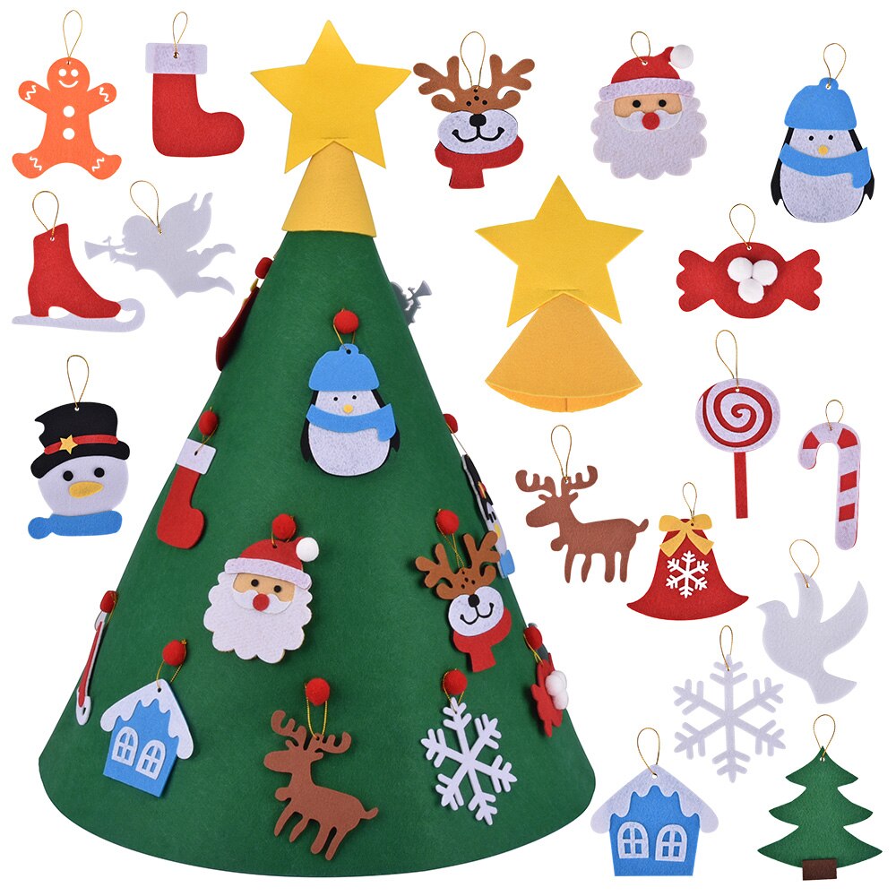 DIY Felt Christmas Tree Decorations Set Kids Year's Door Wall Hanging Ornaments Xmas Tree Snowman Santa Claus
