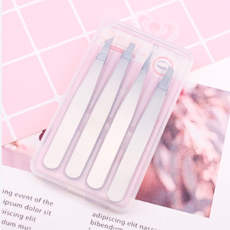 Juego de 3 unids/set de depilación de Punta inclinada de Metal, Mini pinzas para cejas, extensión de pestañas, pinzas de injerto, pinzas, herramientas de maquillaje: SILVER