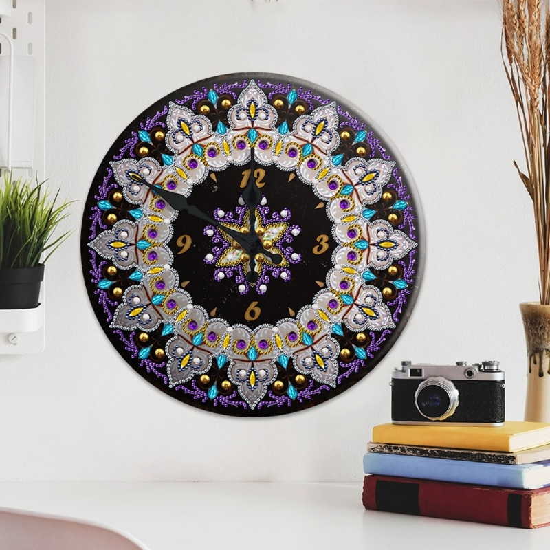 Reloj de pintura con diamantes de Mandala, cartel de hojalata de Metal 5D, bordado de diamantes de Cruz