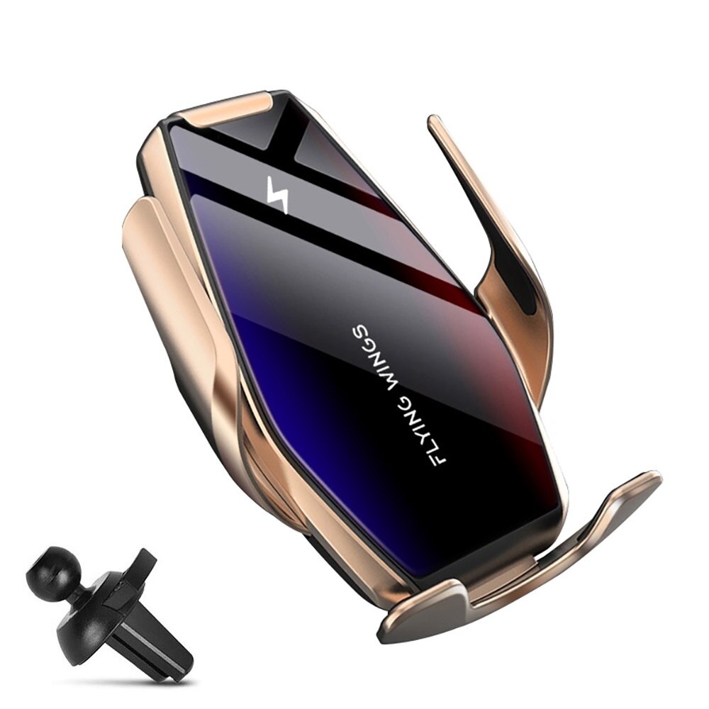 Fdgao Automatische Spannen Qi Auto Draadloze Oplader Voor Iphone 12 11 Pro Xs Xr X 15W Quick Charge Infrarood sensor Auto Telefoon Houder: Style 01 Gold