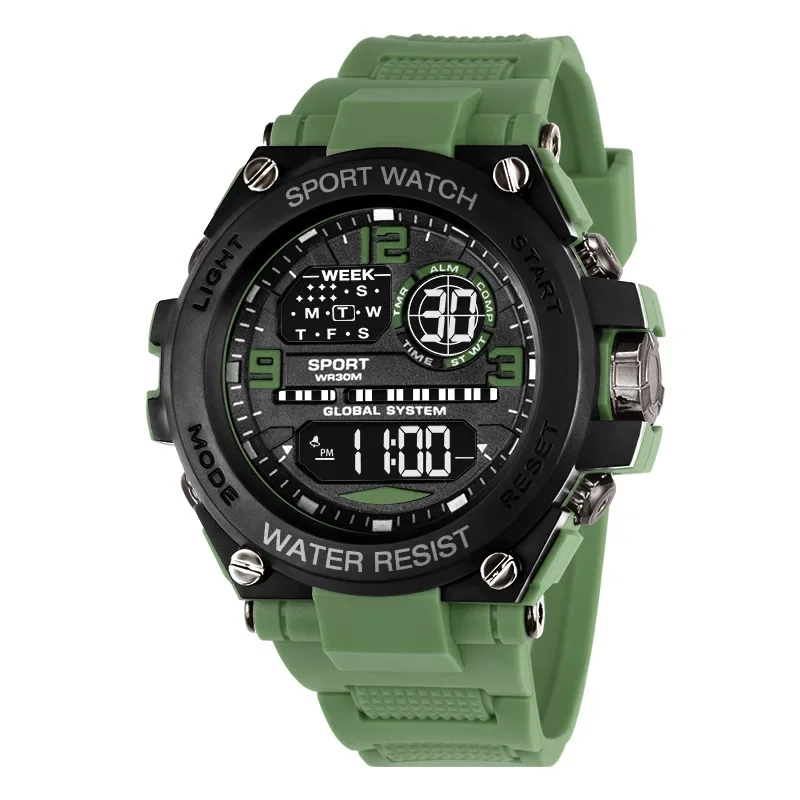 Reloj despertador Digital deportivo para hombre, Esfera Grande luminosa, resistente al agua, cronógrafo electrónico multifuncional, reloj multifuncional: Rojo