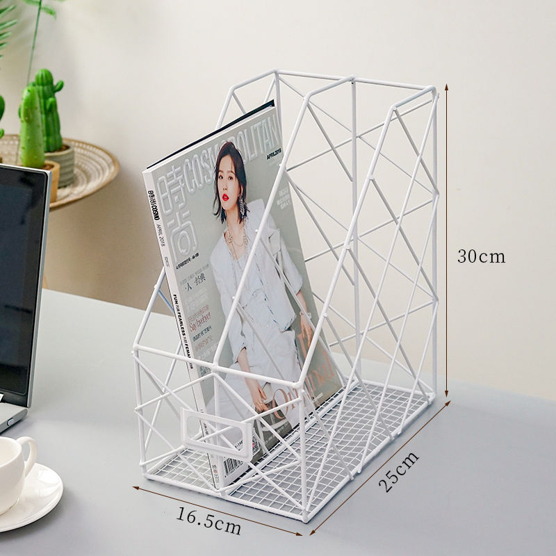 Wrought Iron Grid File Holder Simple Double Layer Desk Shelf Book Storage Office Student Supplies: Double white