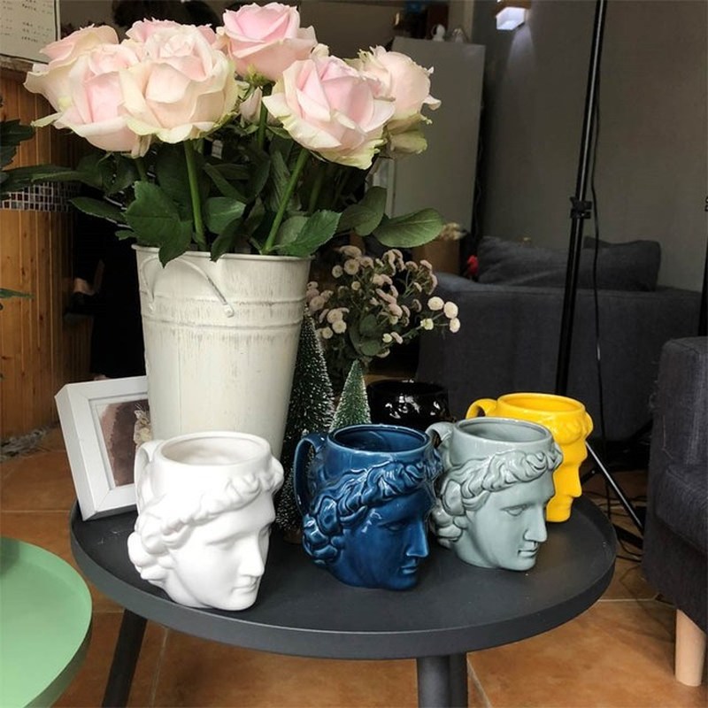 David tête tasses en céramique grande capacité espagne antique grec Apollo Sculpture tasses café thé lait tasse décoration tasse