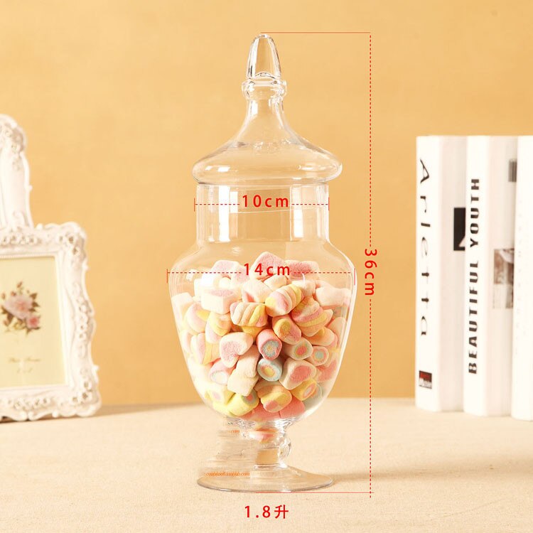 European Transparent Glass Storage Tank with Lid Household Glass Candy Jar Decorative Wedding Banquet Decorative Candy Bottle: C  14x36cm