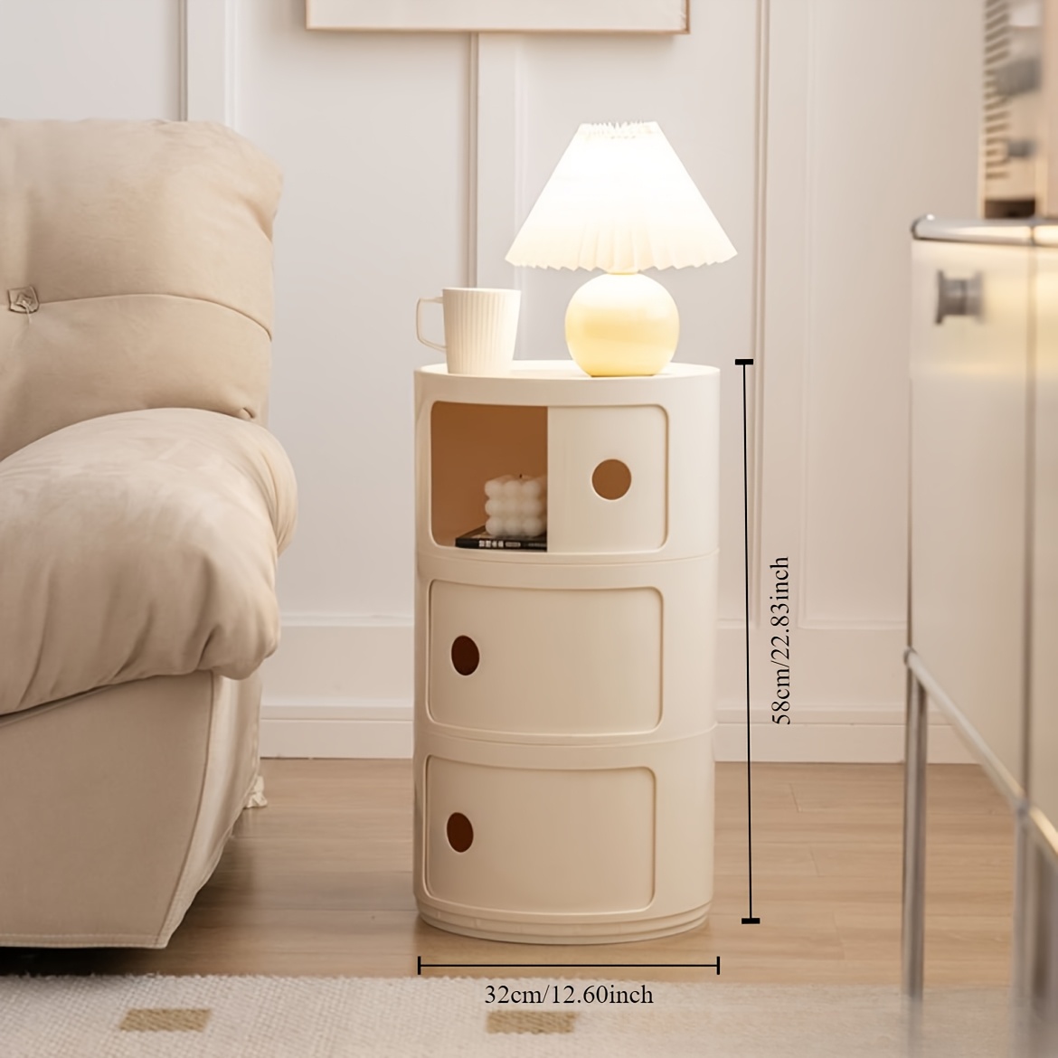 Armoire ronde avec portes coulissantes – Unité de rangement ronde à plusieurs niveaux pour salon et chambre à coucher
