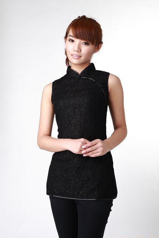 Shanghai Story chinese traditional clothing cheongsam top woman Lace Sleeveless cheongsam top: Black / XL