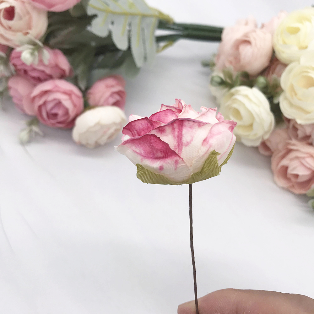 Guirnalda diy de 6 piezas de simulación, tocado de bosque, capullo de té europeo, borde , flor de seda Rosa retro, material de decoración de brotes